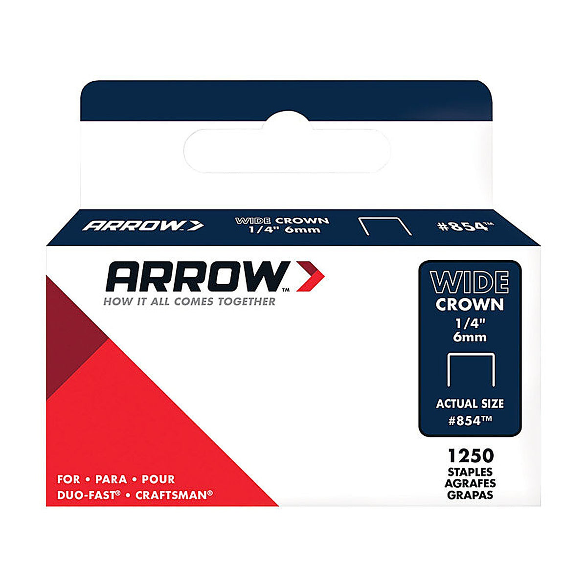 Arrow Fastener 854SP #854 1/2 in. W x 1/4 in. L 18 Ga. Wide Crown Staples 1250/Pack