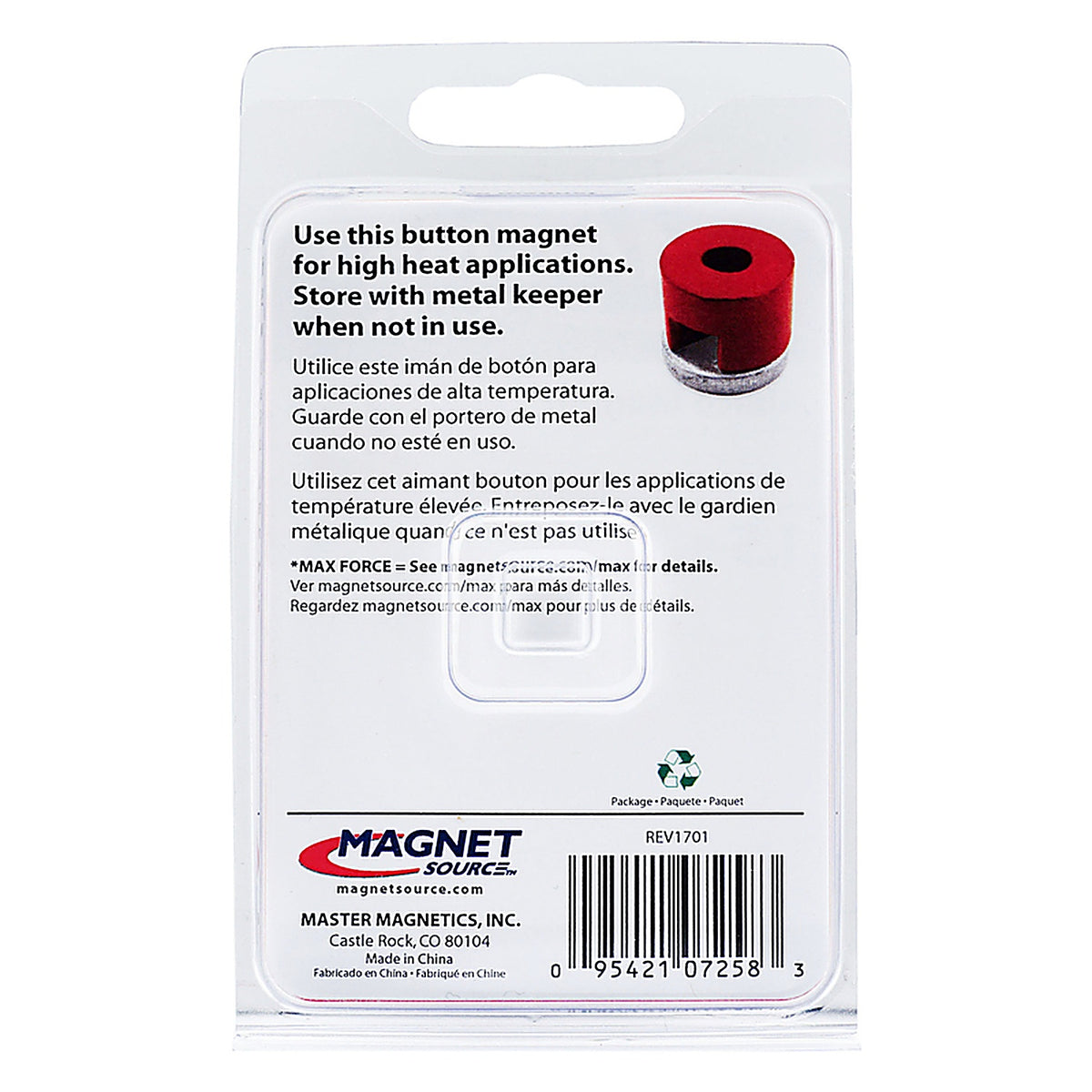 Master Magnetics 7258 .375 Dia. in. Alnico Work Holding Magnet 1.5 lb. pull 5.5 MGOe Red 1/pc.