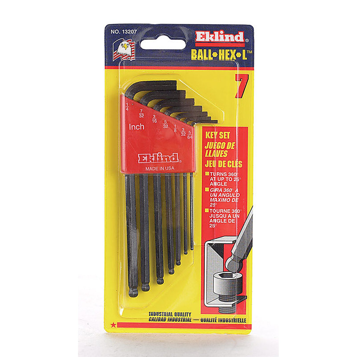 Eklind Tool 13207 Ball-Hex-L 5/64" to 1/4" SAE Long Arm Ball End Hex L-Key Set Multi-Size in. 7/pc.