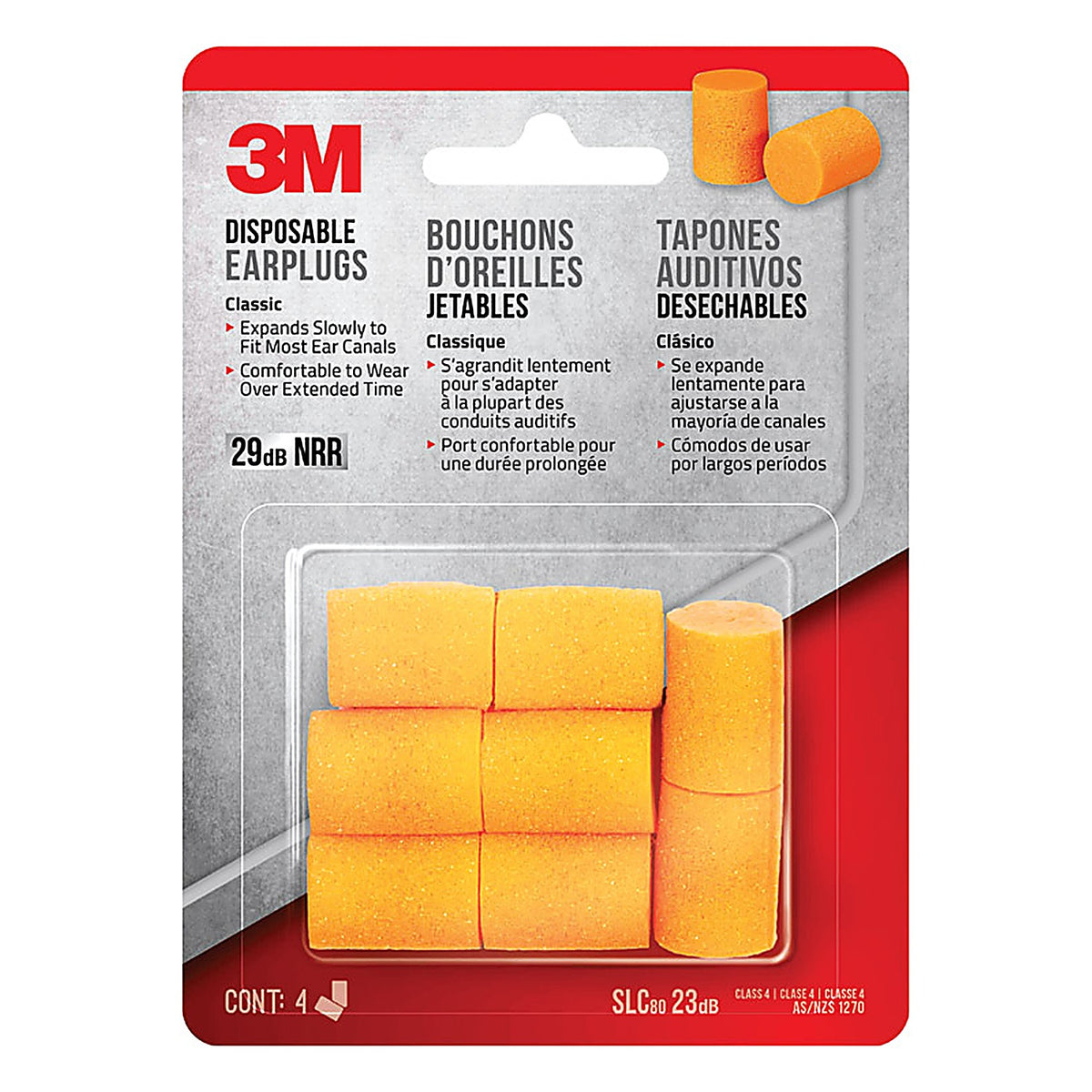 3M 90580H4-C 23 dB Foam Ear Plugs Orange 4 pair