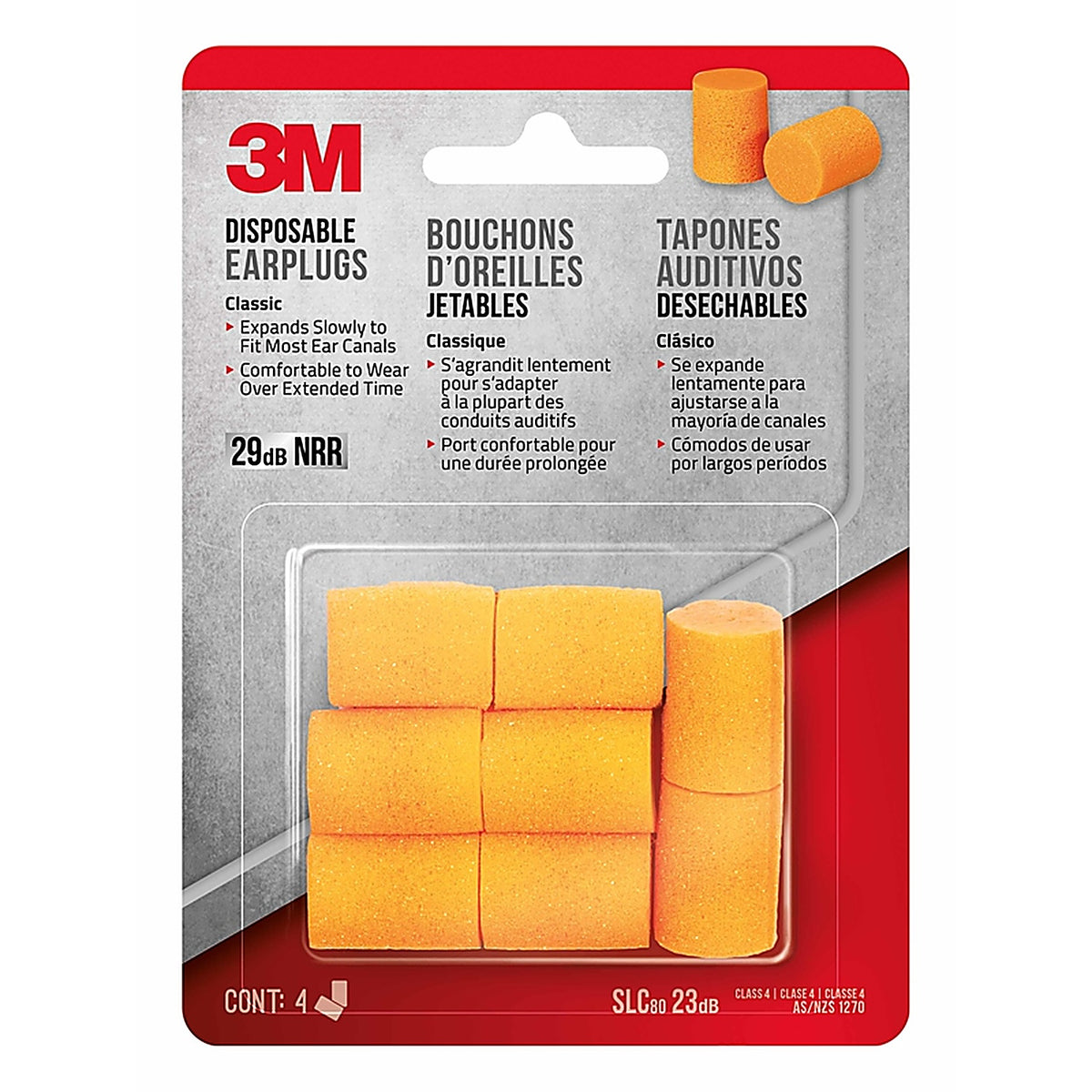 3M 90580H4-C 23 dB Foam Ear Plugs Orange 4 pair