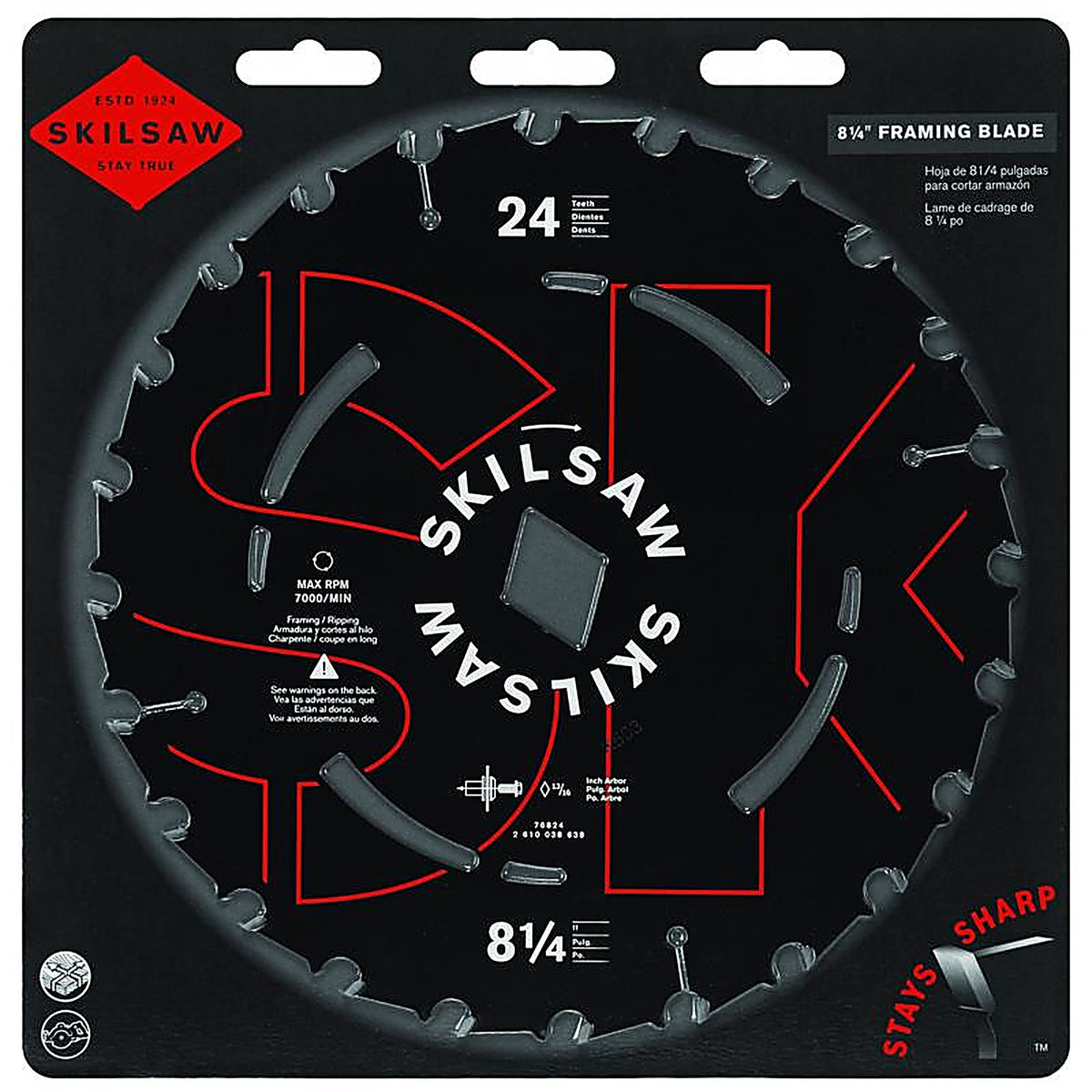 Skil 76824 SKILSAW 8-1/4 Dia. x 13/16 in. Carbide Tipped Steel Circular Saw Blade 24 teeth 1/pc.