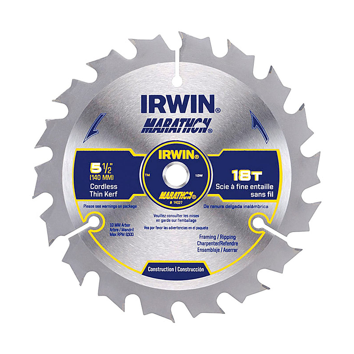 Irwin 14027 Marathon 5-1/2 in. Dia. Carbide Circular Saw Blade 18 teeth 1/Pack