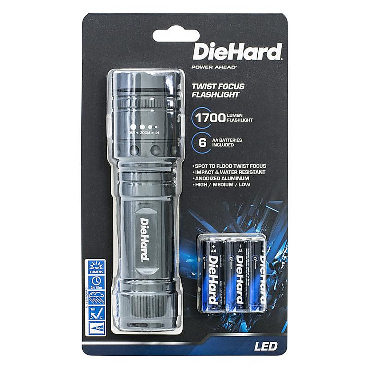 Dorcy 41-6123 DieHard 1700 lumens Gray LED Flashlight AA Battery