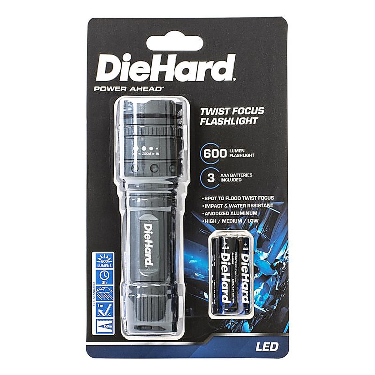 Dorcy 41-6121 DieHard 600 lumens Gray LED Flashlight AAA Battery