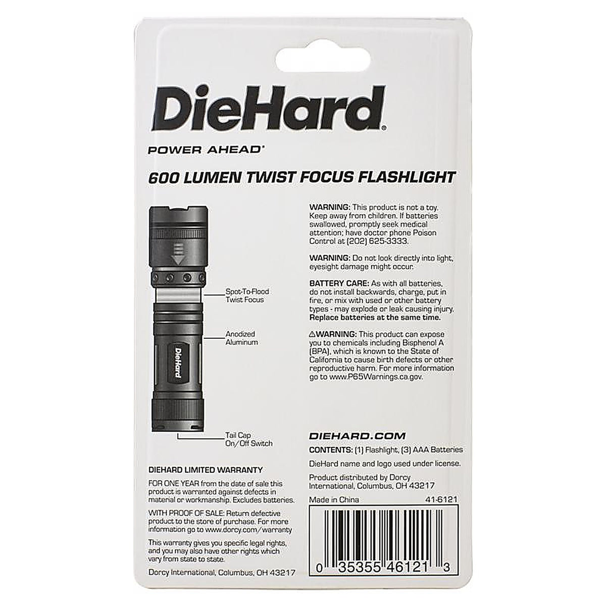 Dorcy 41-6121 DieHard 600 lumens Gray LED Flashlight AAA Battery
