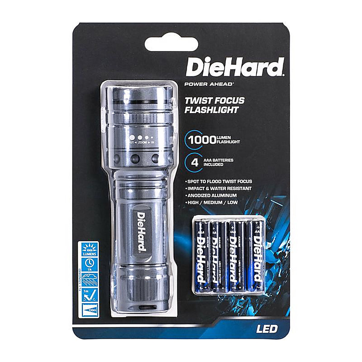 Dorcy 41-6122 DieHard 1000 lumens Gray LED Flashlight AAA Battery