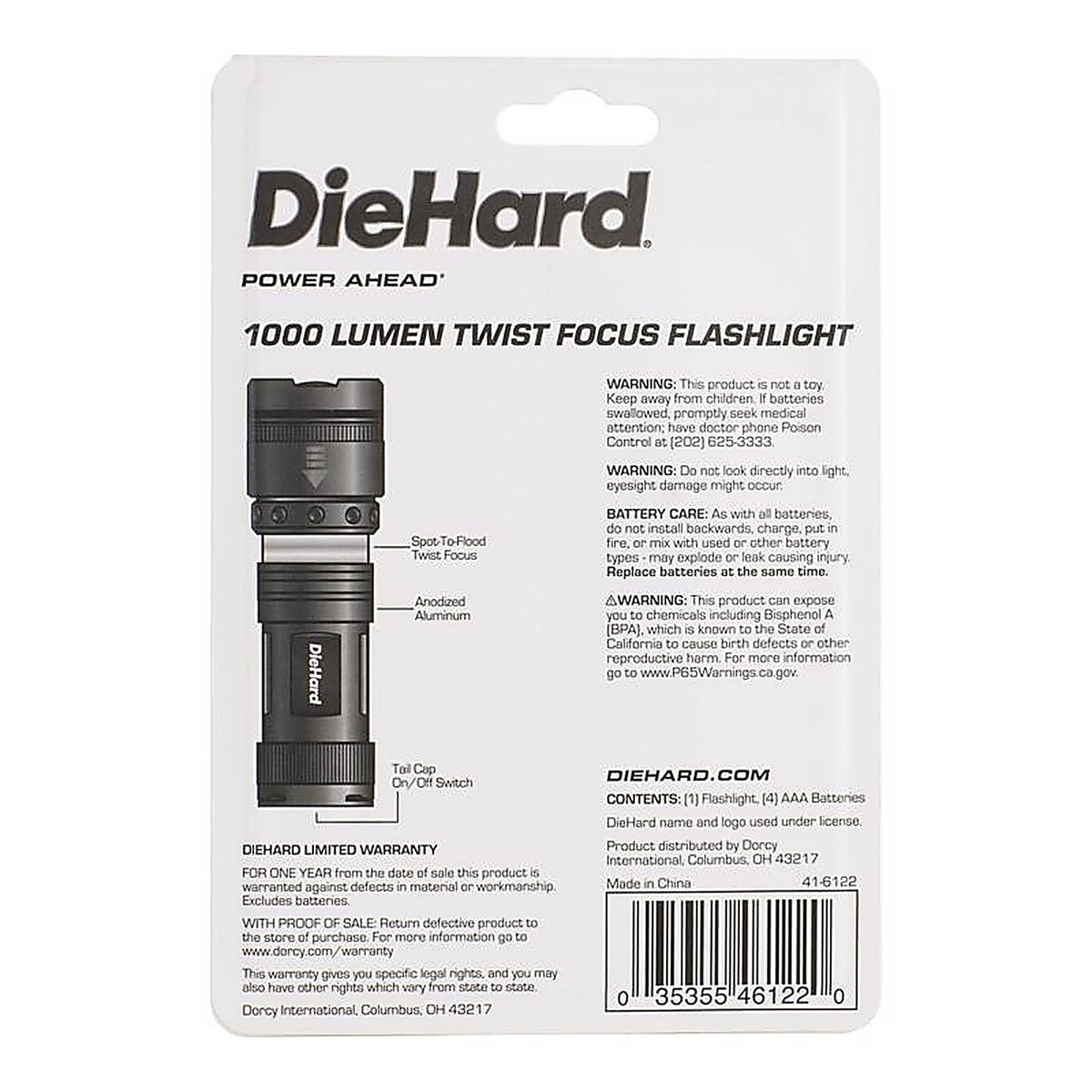 Dorcy 41-6122 DieHard 1000 lumens Gray LED Flashlight AAA Battery