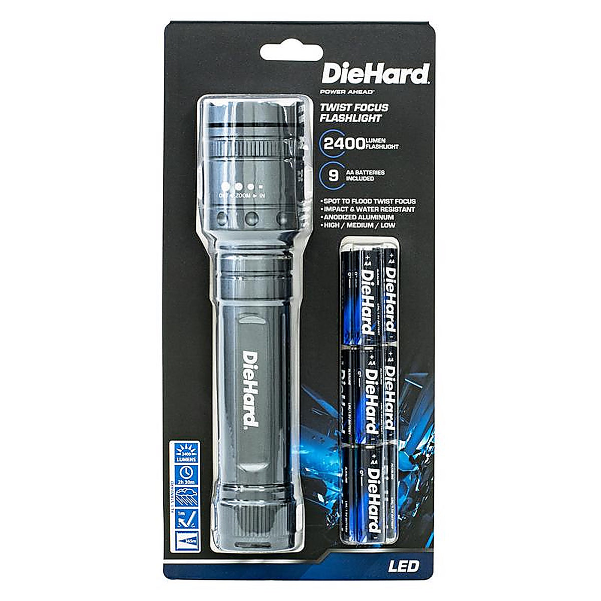 Dorcy 41-6124 DieHard 2400 lumens Gray LED Flashlight AA Battery