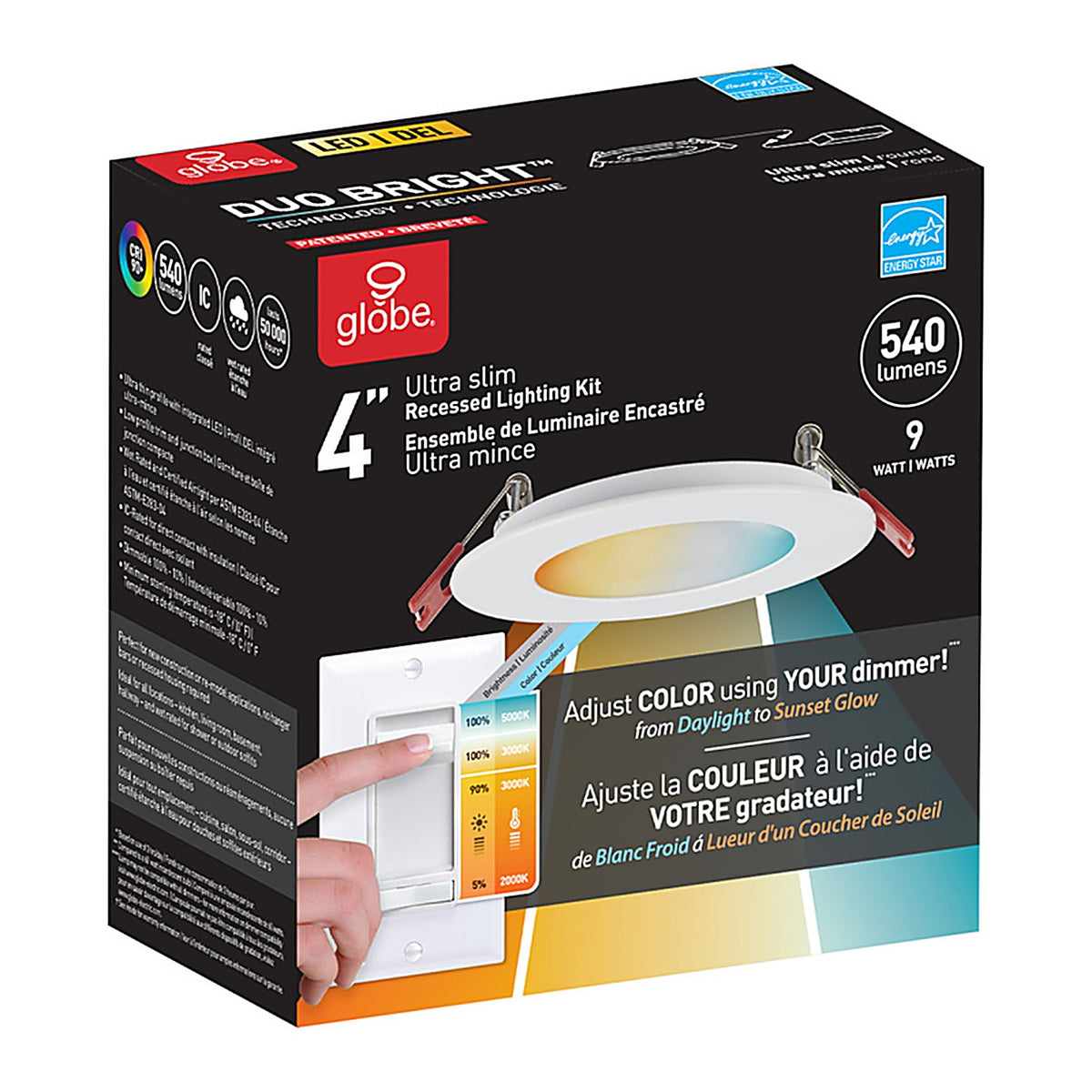 Globe Electric 91497 Ultra Slim Energy Star Frost White 4 inch in. W Metal LED Recessed Light 60 watt