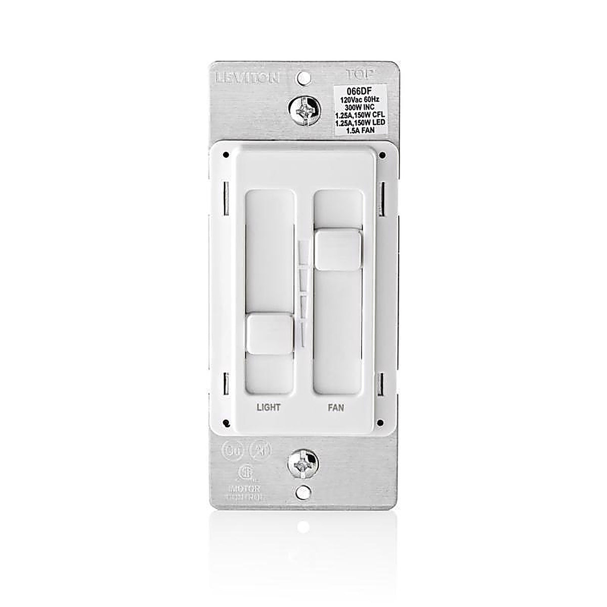Leviton 66DF-W Decora SureSlide White Fan/LED Dimmer Slide Switch 1/Pack