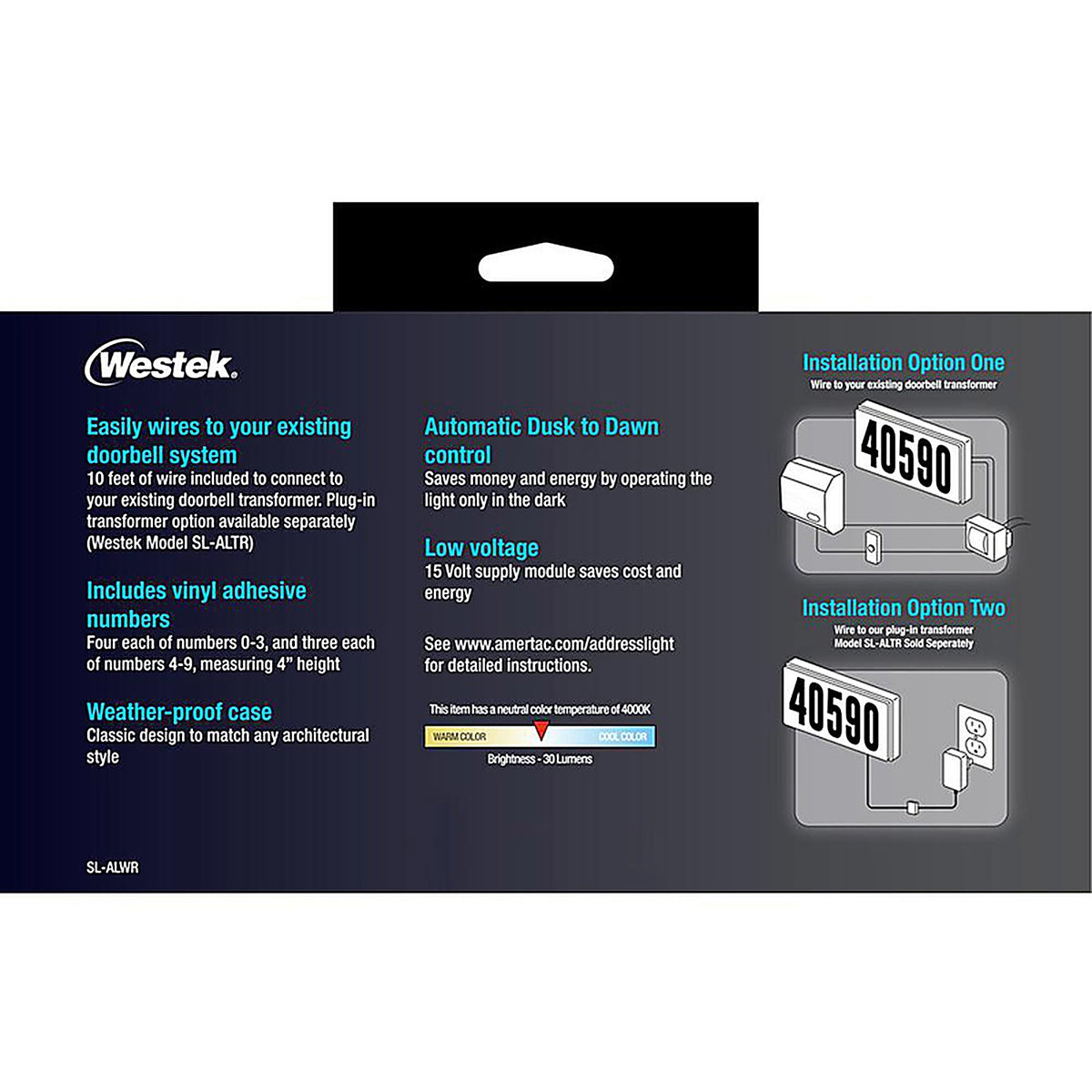 Westek SL-ALWR Dusk to Dawn Hardwired LED White Address Light