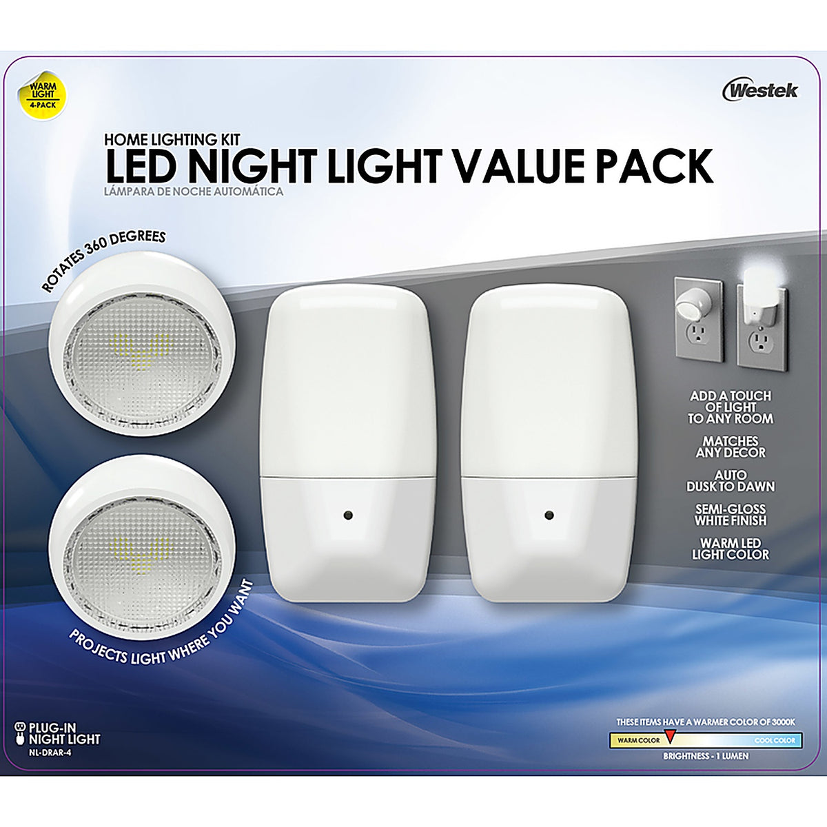 Westek NL-DRAR-4 AmerTac Automatic Plug-in Aria Curved and Directional LED Night Light