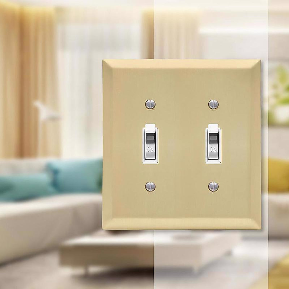 Amerelle 163TTSB Century Satin Brass Brass 2 gang Stamped Steel Toggle Wall Plate 1/Pack
