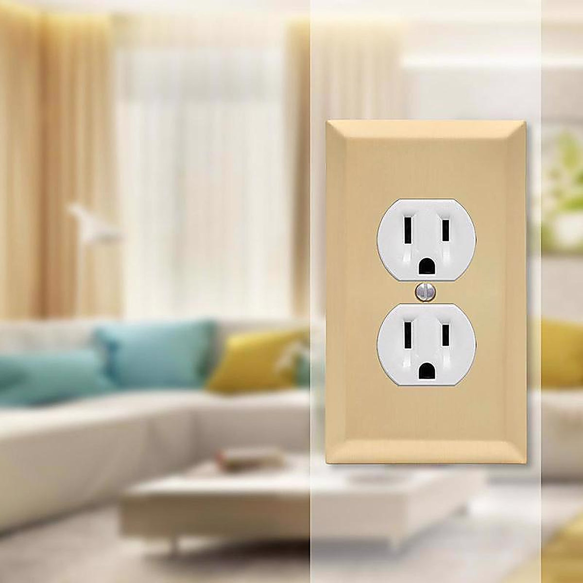 Amerelle 163DSB Century Satin Brass Brass 2 gang Stamped Steel Duplex Outlet Wall Plate 1/Pack