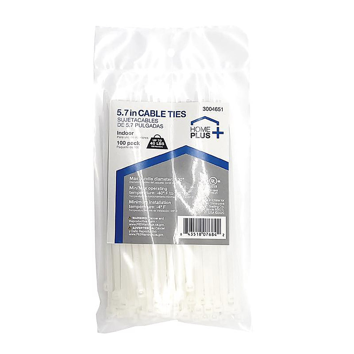 Home Plus LH-I-140-5-N 5.7 in. L White Cable Tie 100/Pack