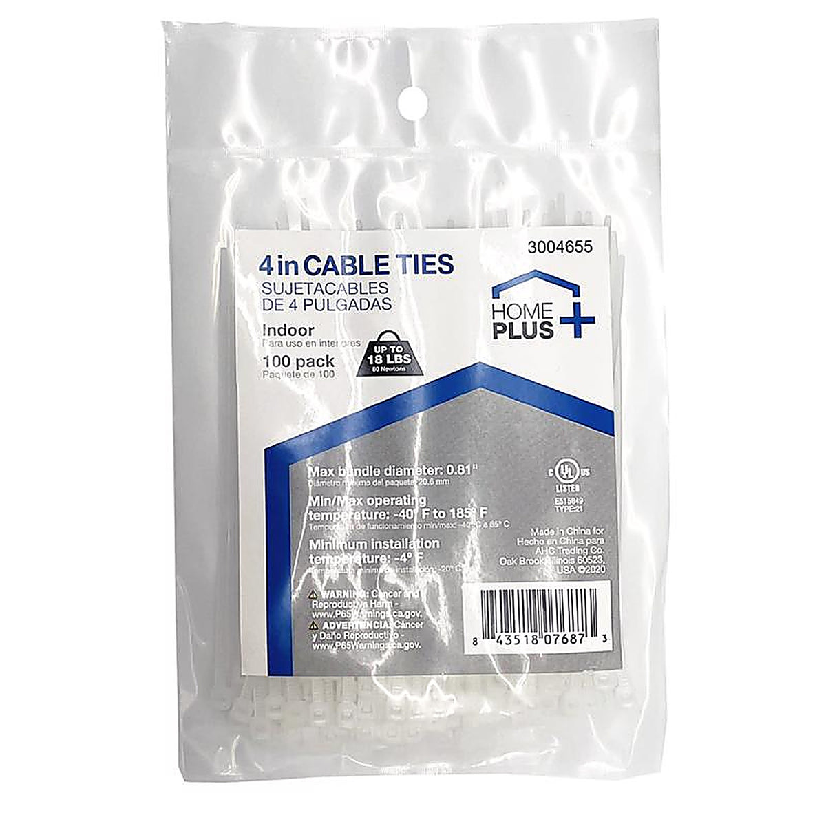 Home Plus LH-M-100-4-N 4 in. L White Cable Tie 100/Pack