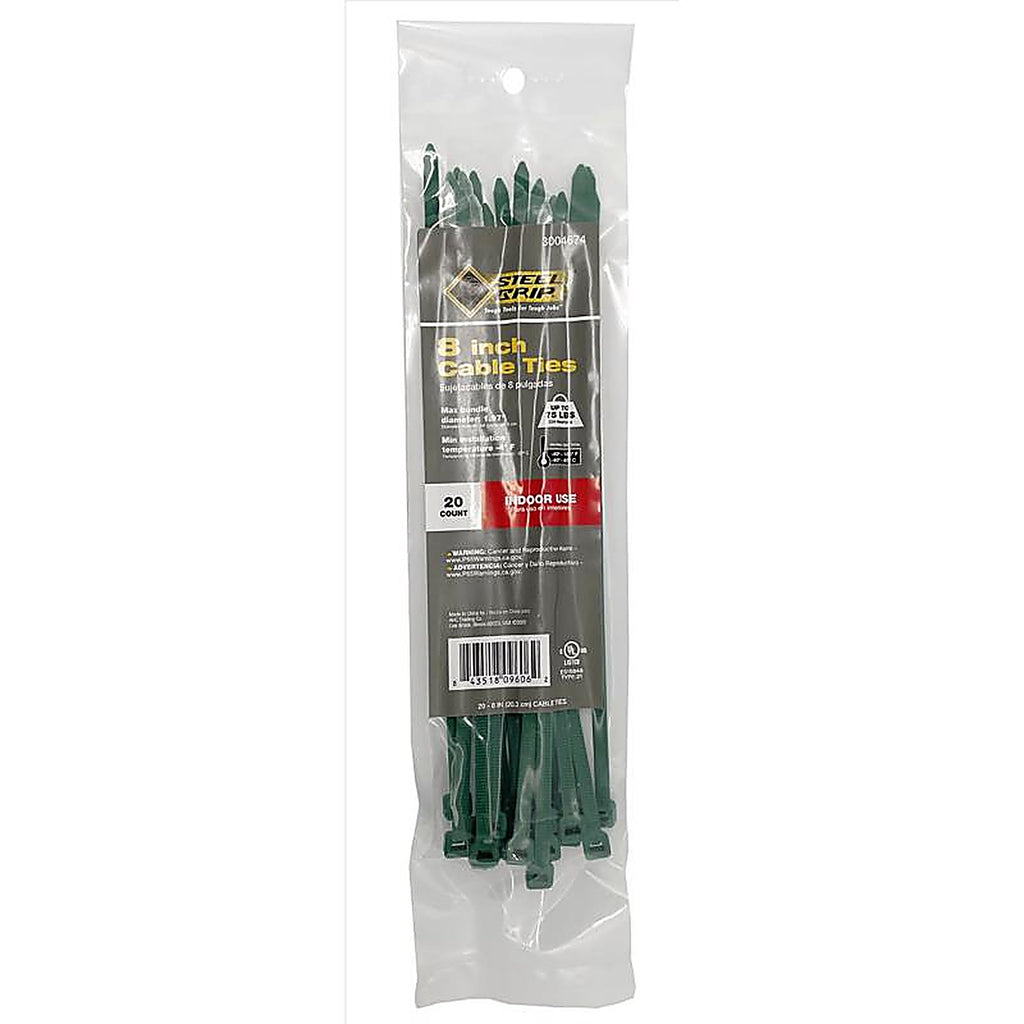 Steel Grip 75S-200-8-GN20 8 in. L Green Cable Tie 20/Pack