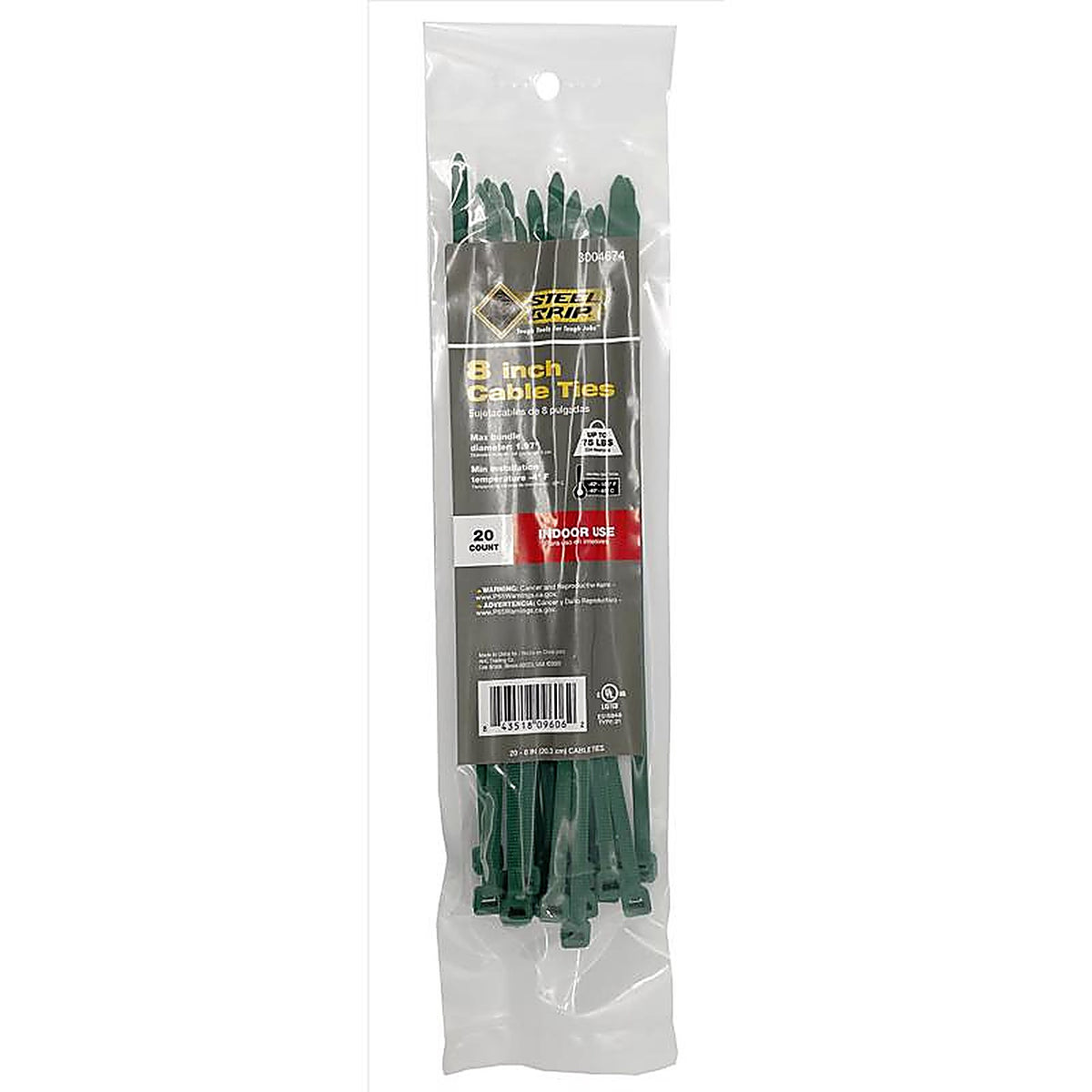 Steel Grip 75S-200-8-GN20 8 in. L Green Cable Tie 20/Pack