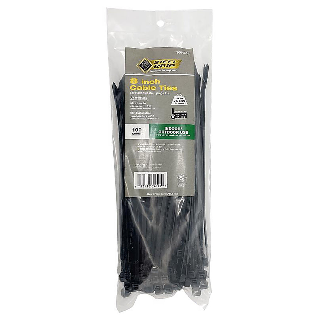 Steel Grip 75S-200-8-UVC 8 in. L Black Cable Tie 100/Pack