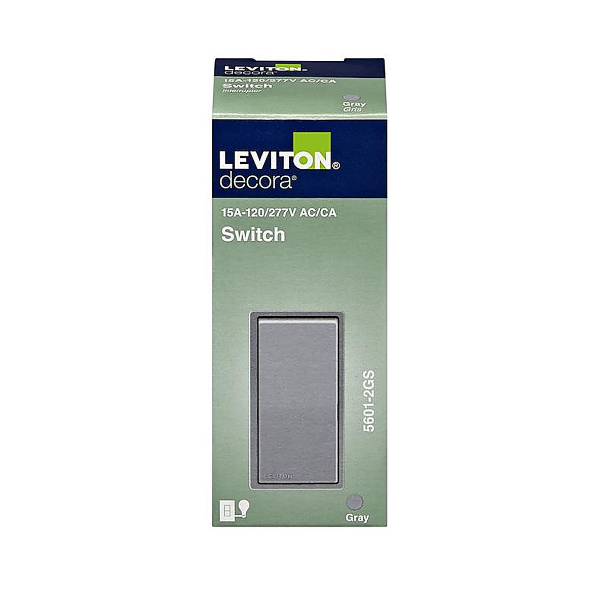 Leviton 05601-2GS Decora 15 amps Single Pole Rocker Switch Light Gray 1/Pack