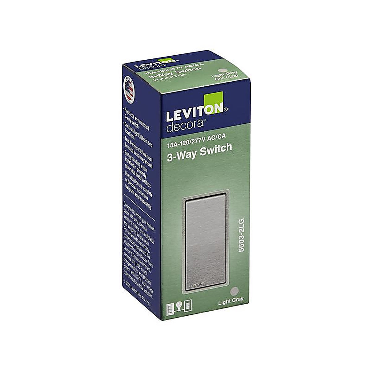 Leviton 5603-2LG Decora 15 amps Three Pole Rocker Switch Light Gray 1/Pack