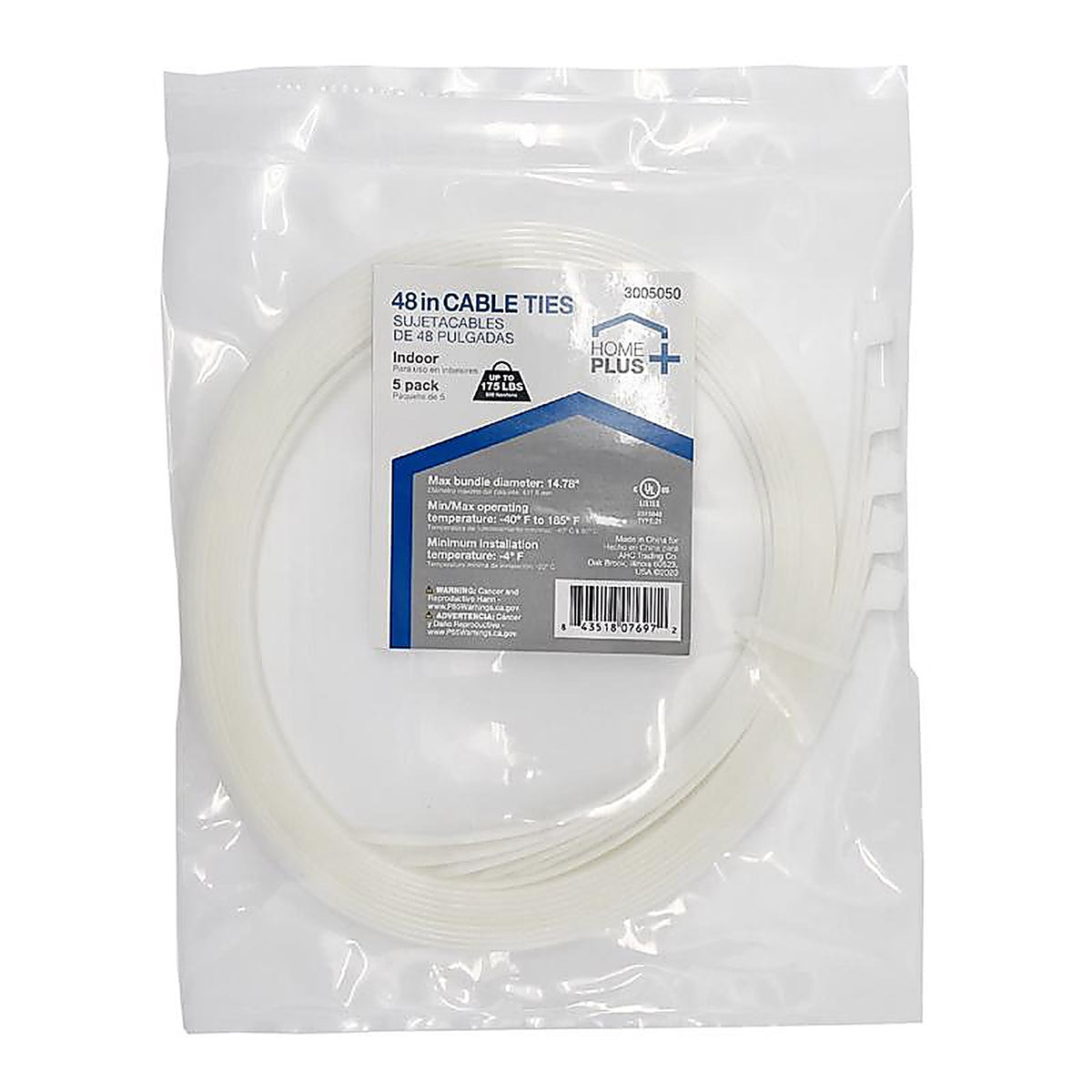 Home Plus EHD-1220-48-N5 48 in. L White Cable Tie 10/Pack