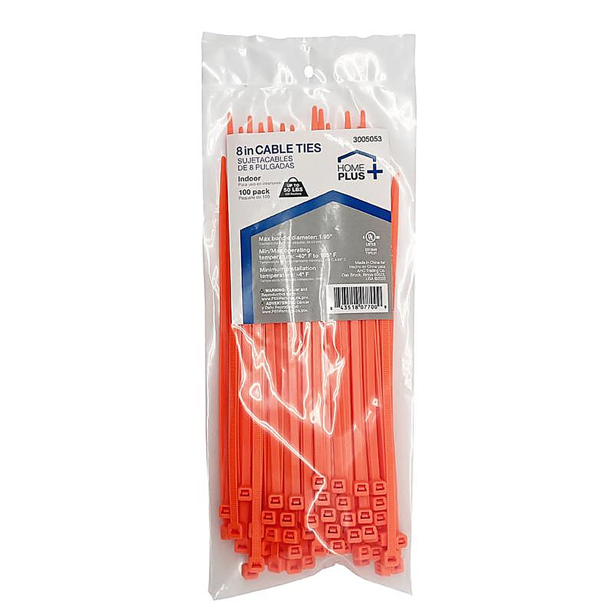 Home Plus LH-S-200-8-OE 8 in. L Orange Cable Tie 100/Pack