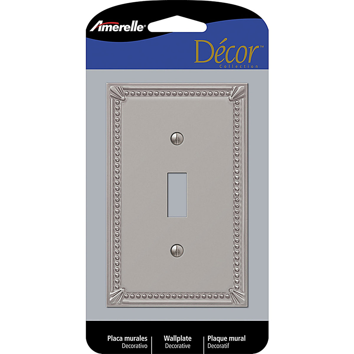 Amerelle 74TBN Imperial Bead Brushed Nickel Gray 1 gang Metal Toggle Wall Plate 1/Pack