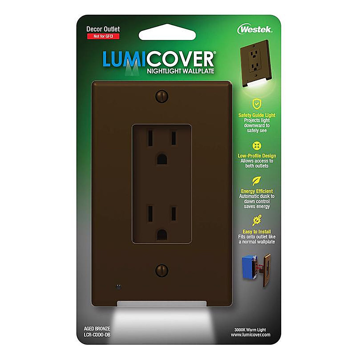 Westek LCR-CDDO-DB LumiCover Bronze 1 gang Plastic Duplex Outlet Wall Plate 1/Pack