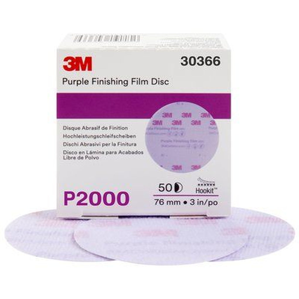 3M 30366 Hookit Purple Finishing Film Disc, 30366, 3 in, P2000 grade 60455098180