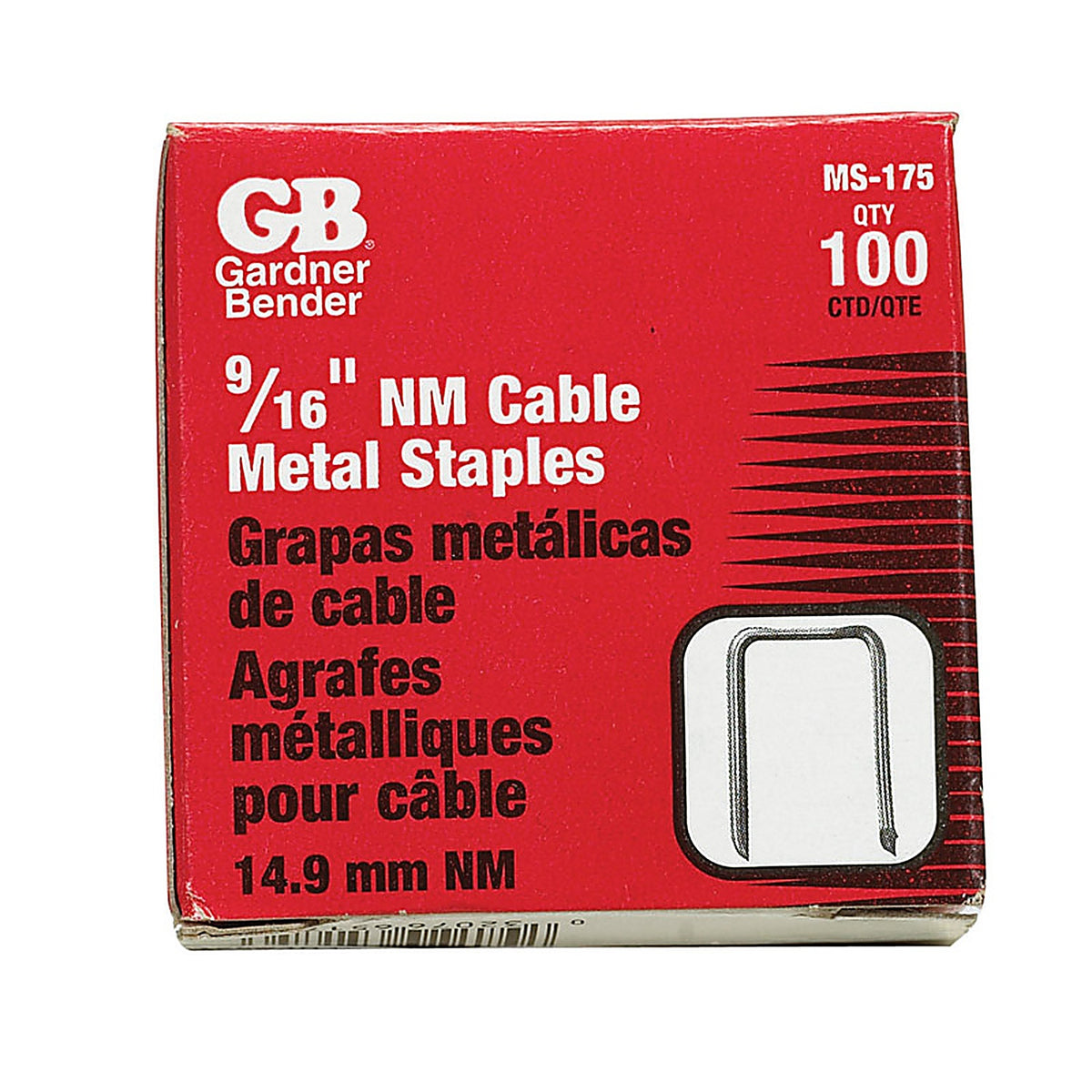 Gardner Bender MS-175 9/16 in. W Steel Insulated Cable Staple 100/Pack