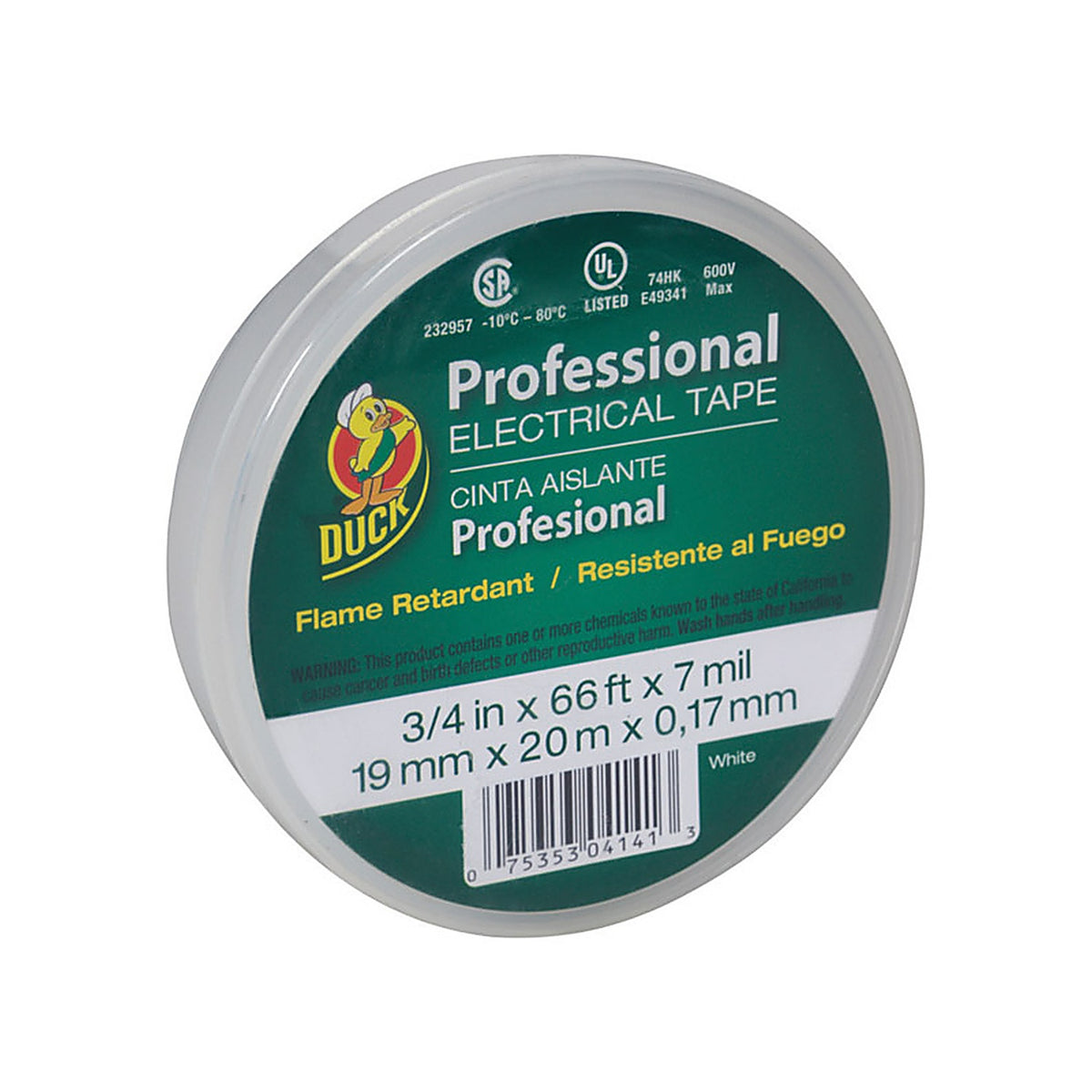 Duck 300877 3/4 in. W x 66 ft. L White Vinyl Electrical Tape