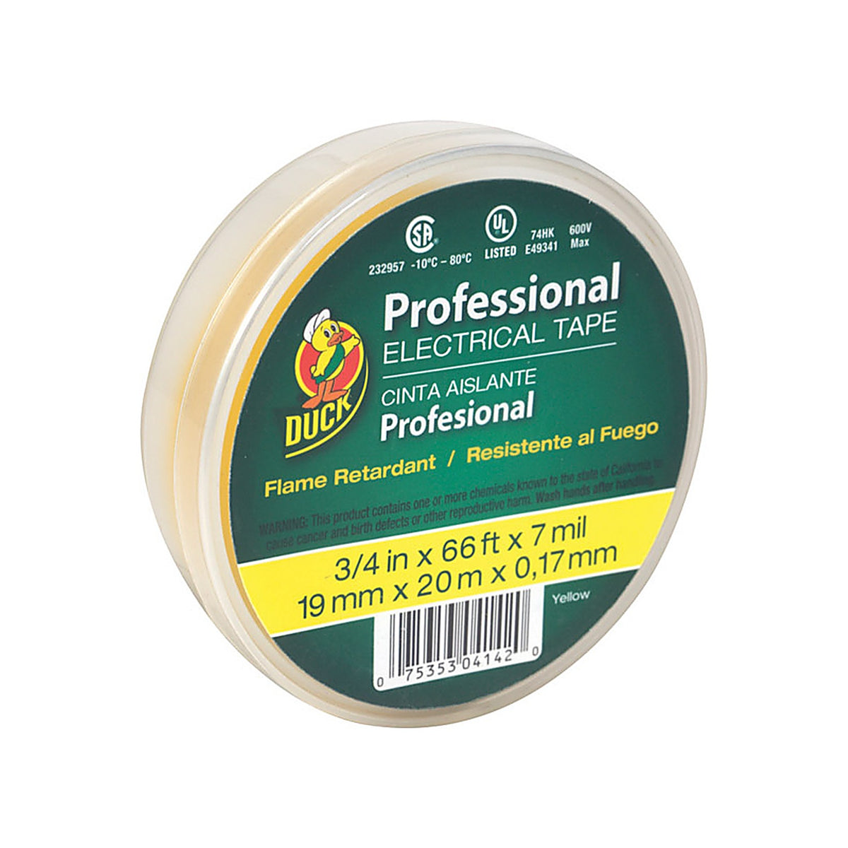Duck 299017 3/4 in. W x 66 ft. L Yellow Vinyl Electrical Tape