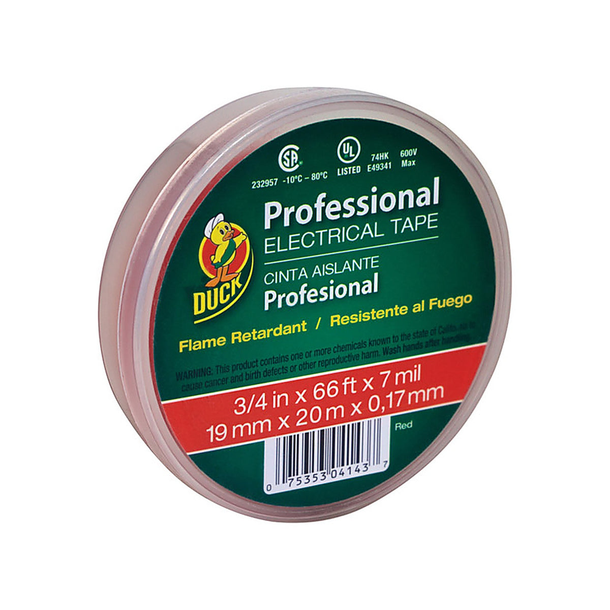 Duck 300878 3/4 in. W x 66 ft. L Red Vinyl Electrical Tape