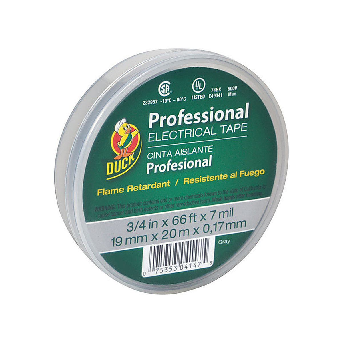 Duck 299018 3/4 in. W x 66 ft. L Gray Vinyl Electrical Tape
