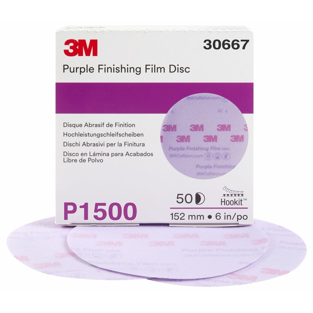 3M 30667 Purple Finishing Film Hookit Disc, 30667, 6 in, P1500