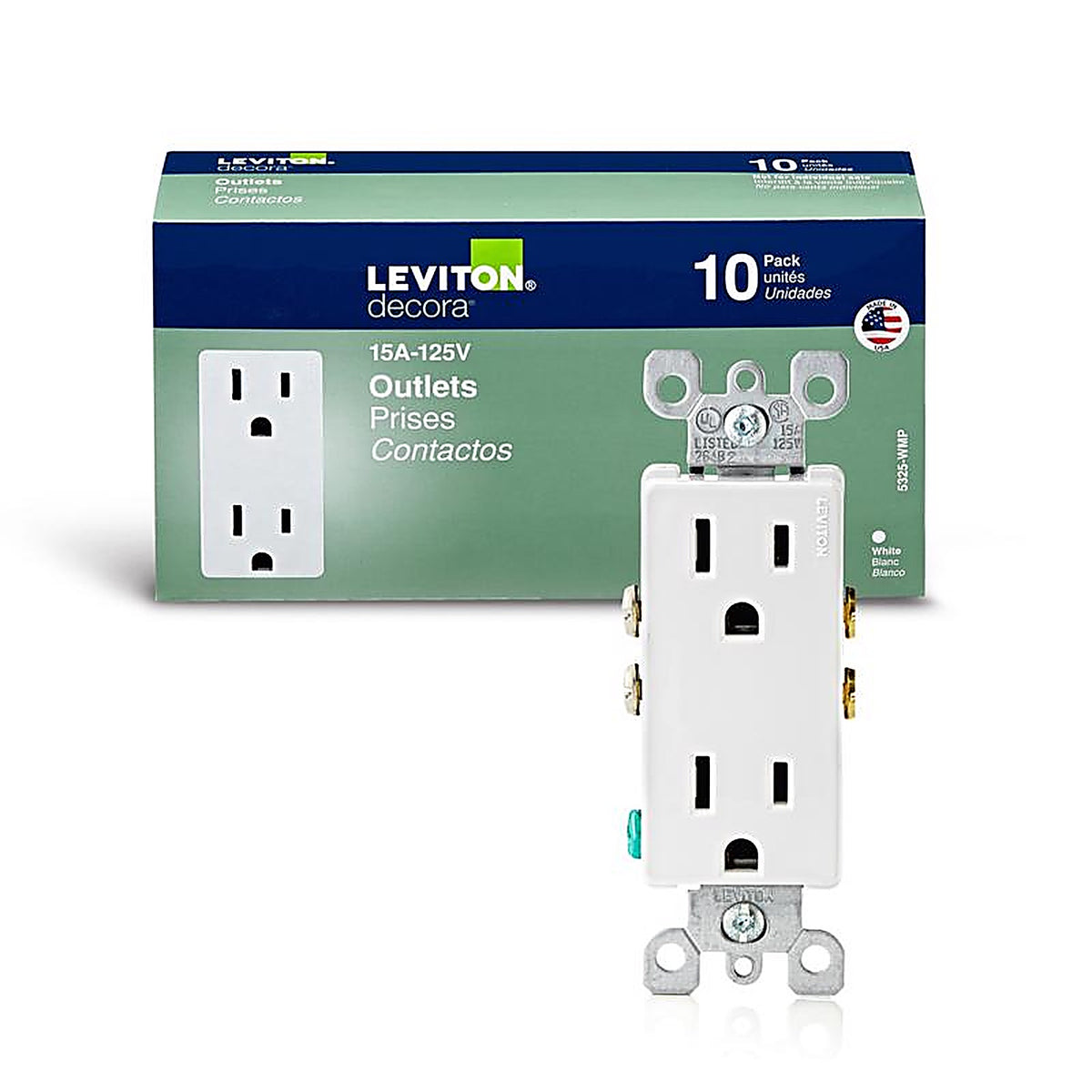 Bussmann 05325-WMP Leviton Decora 15 amps 125 volt Duplex White Outlet 5-15R 10/Pack