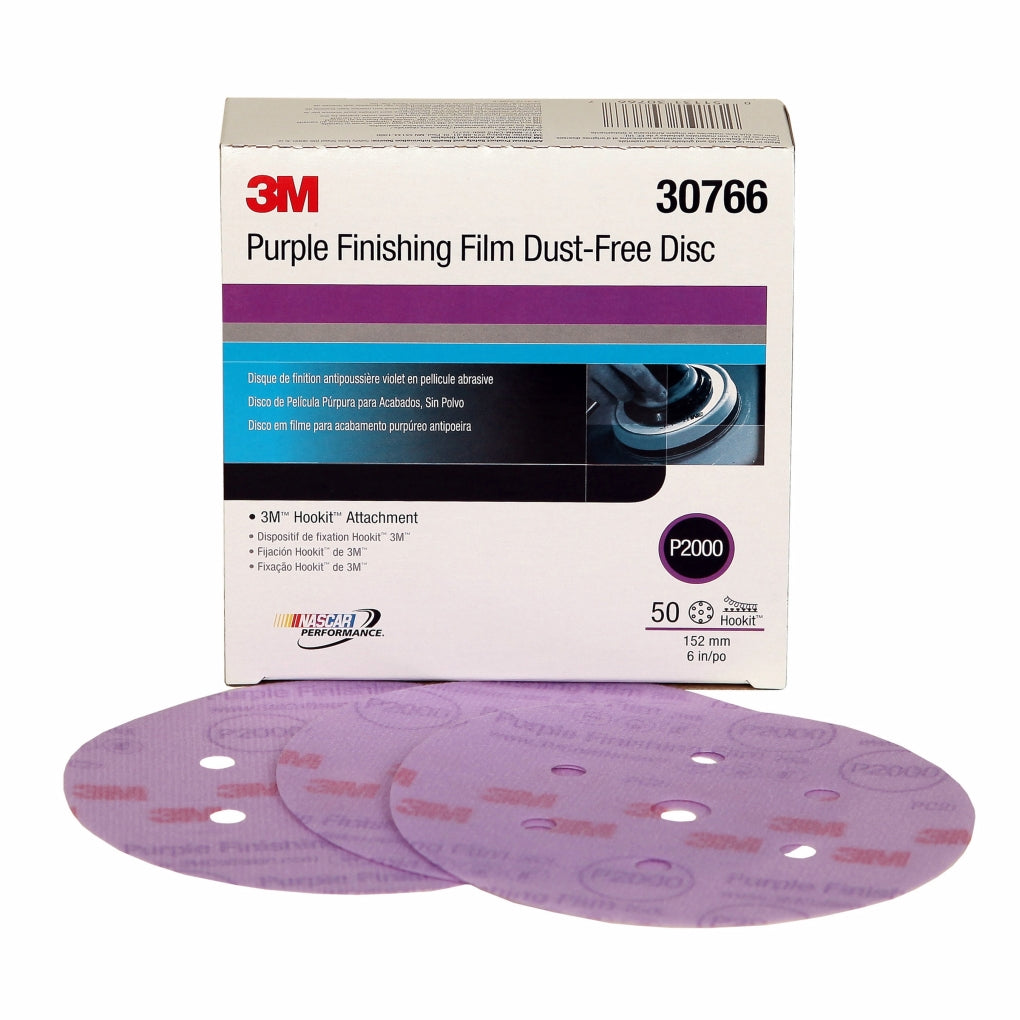 3M 30766 Hookit Purple Finishing Film Disc Dust-Free, 30766, 6 in, P2000, 50 discs per box 60455083497