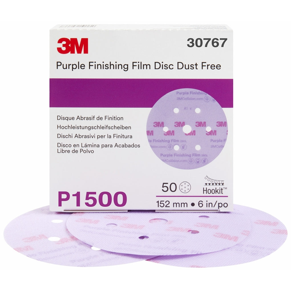 3M 30767 Purple Finishing Film Hookit Disc Dust-Free, 6 inch, P1500 grit, 50 per Box