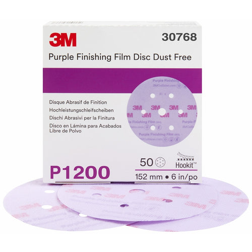 3M 30768 Purple Finishing Film Hookit Disc Dust-Free, 6 inch, P1200 grit