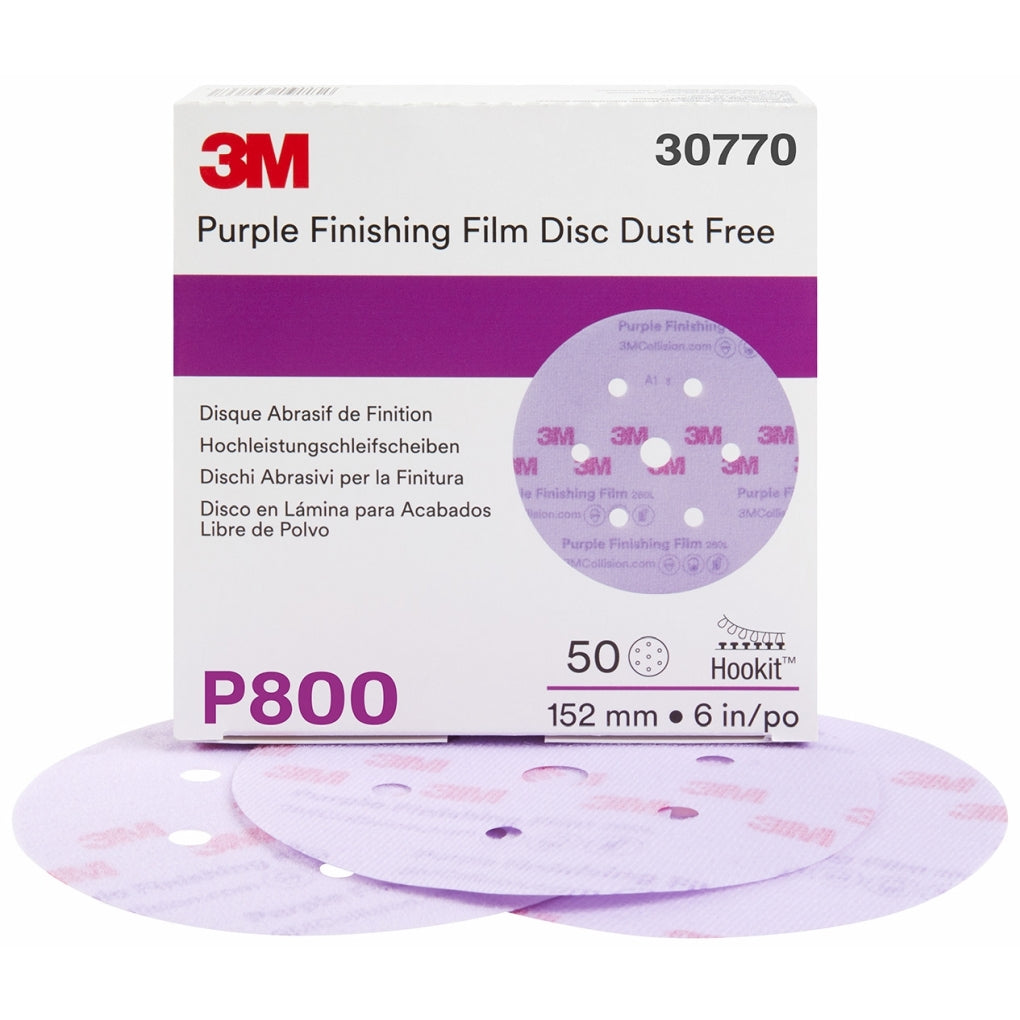 3M 30770 Purple Finishing Film Hookit Disc Dust-Free, 6 inch, P800 grit