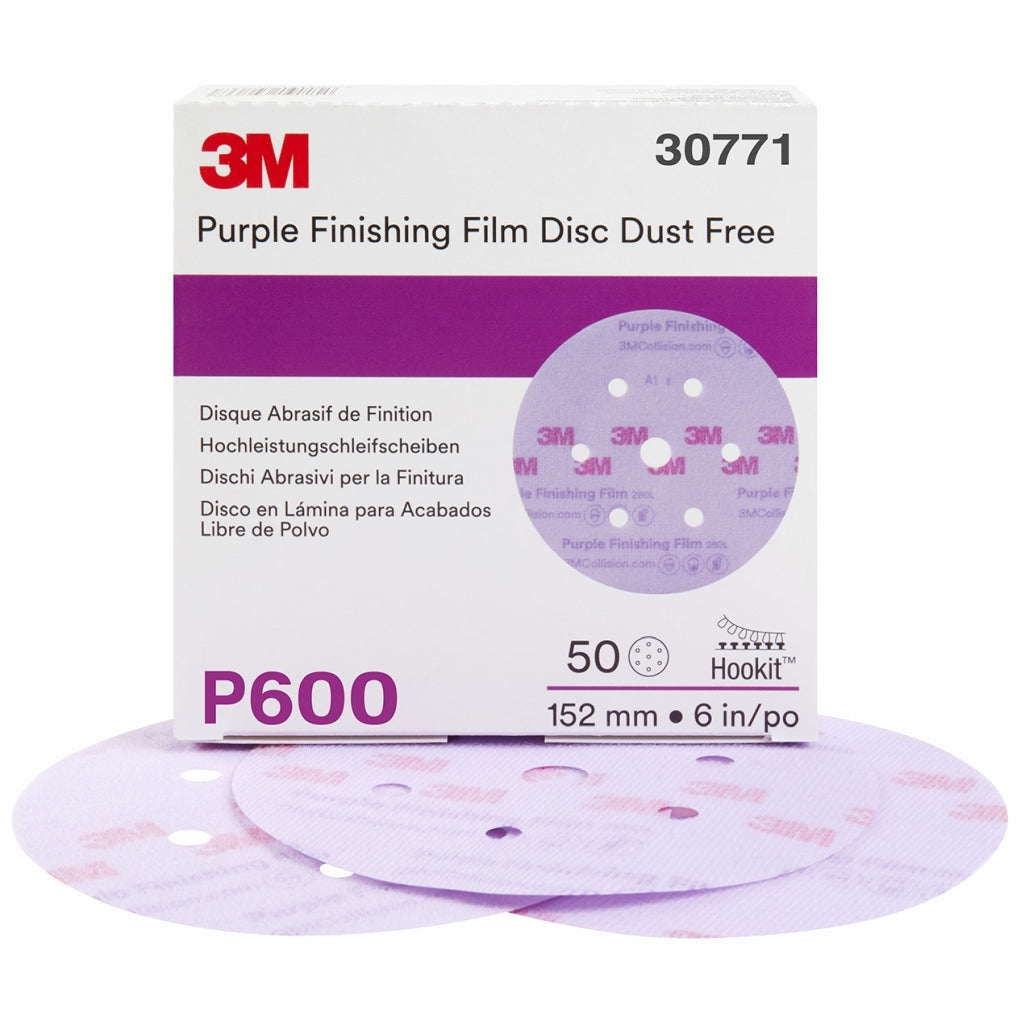 3M 30771 Hookit Purple Finishing Film Disc Dust-Free, 30771, 6 in, P600, 50 discs per box 60455052856