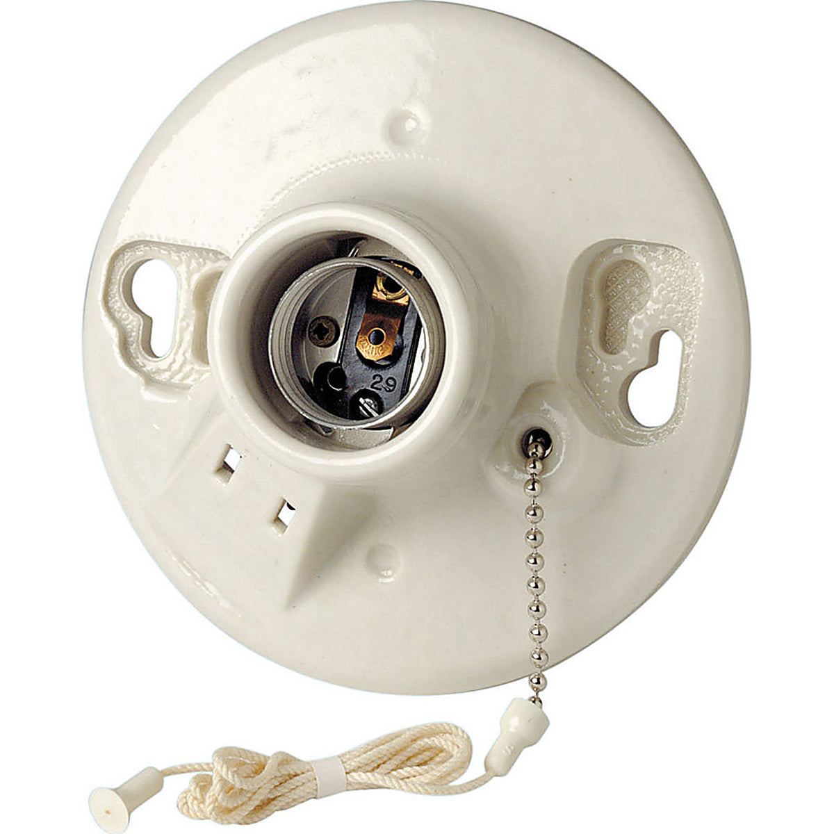 Leviton 09716-00C Porcelain Incandescent Medium Base Pull Chain Socket w/Outlet 1/Pack