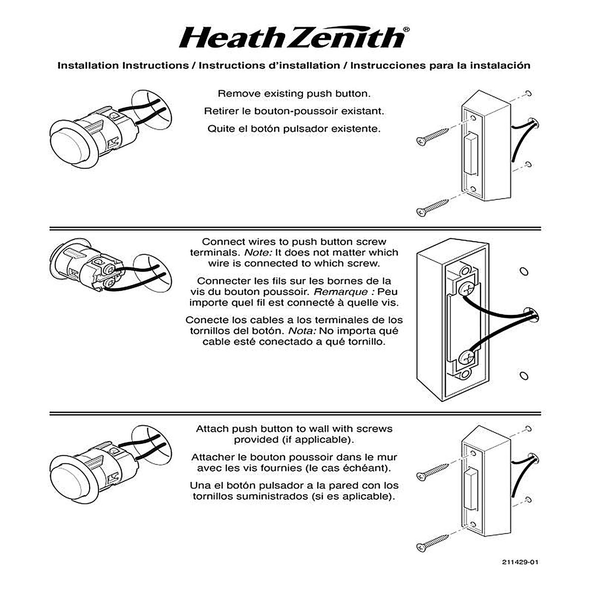 Heath-Zenith SL-7797-02 Plastic Wireless Pushbutton Doorbell