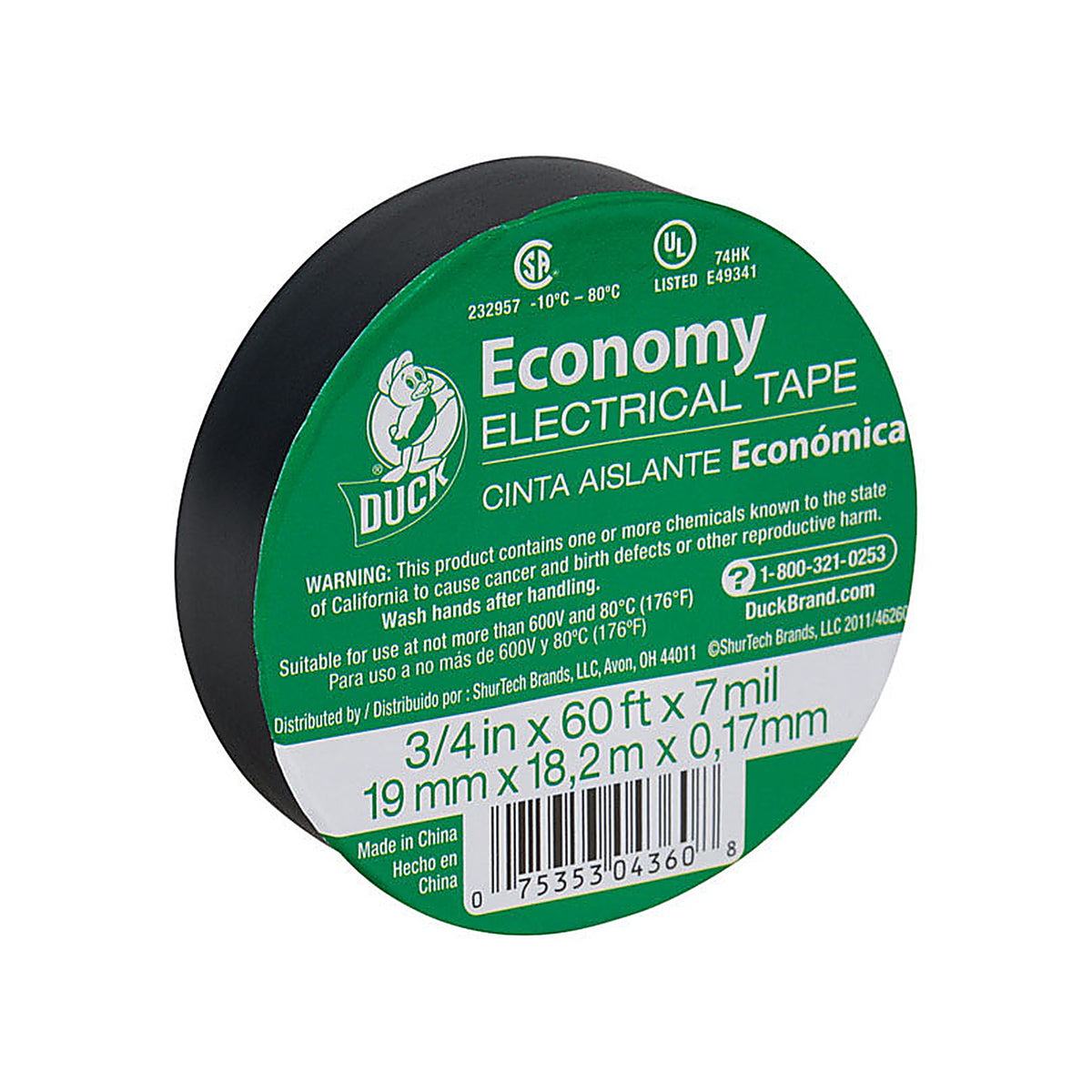 Duck 299006 3/4 in. W x 60 ft. L Black Vinyl Electrical Tape