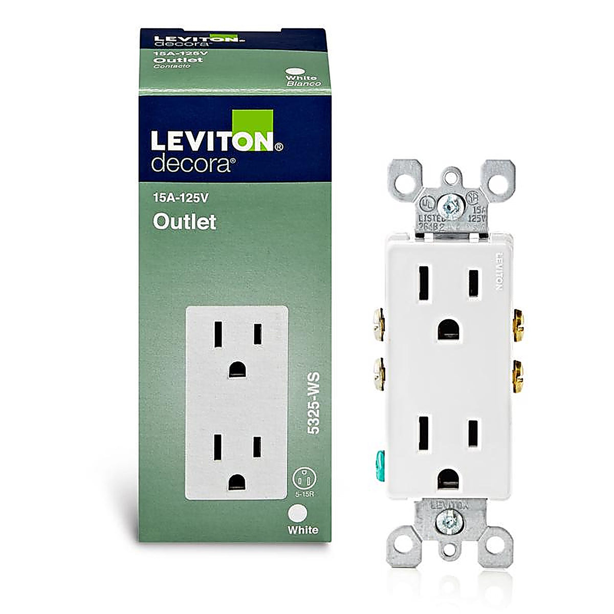 Leviton 05325-0WS 15 amps 125 volt Duplex White Outlet 5-15R 1/Pack