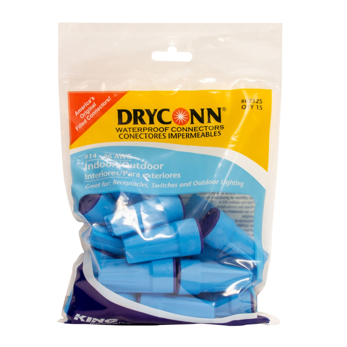 King Innovation 62325 Insulated Waterproof Wire Connector Aqua/Blue 15/Pack