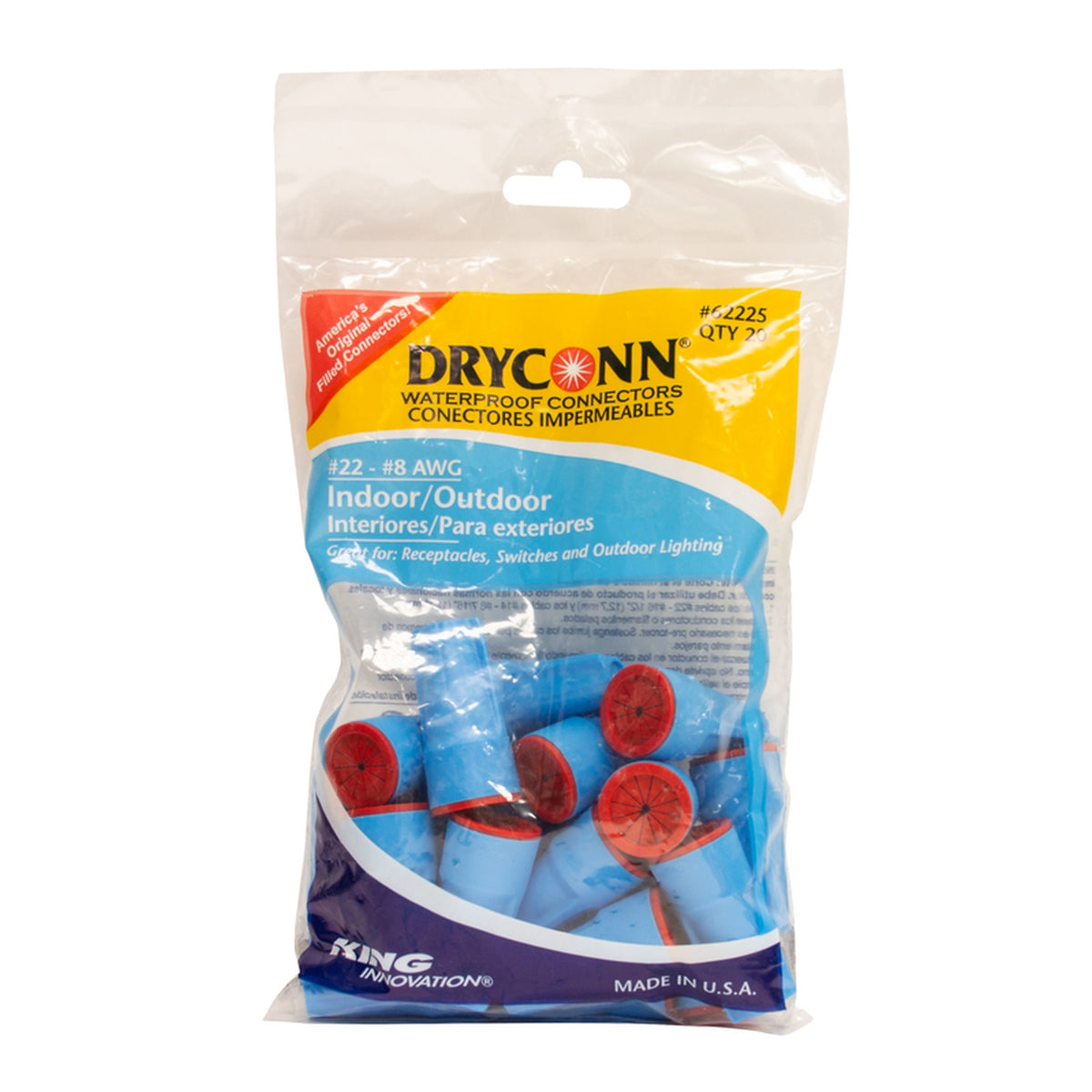 King Innovation 62225 Insulated Waterproof Wire Connector Aqua/Red 20/Pack
