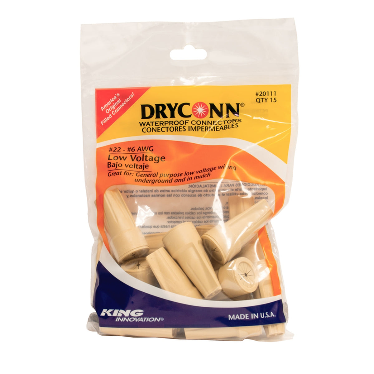 King Innovation 20111 DryConn Insulated Underground Wire Connector Tan 15/Pack